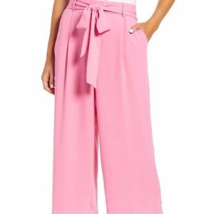 Halogen Pink Aurora Wide Leg Crop Pants With Waist Belt - New With Tag - Reemoly